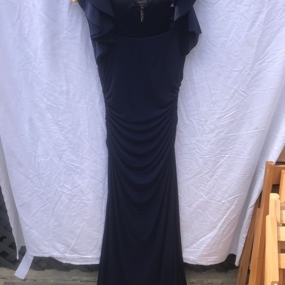 Navy formal floor-length gown by Laundry. - Picture 3 of 5